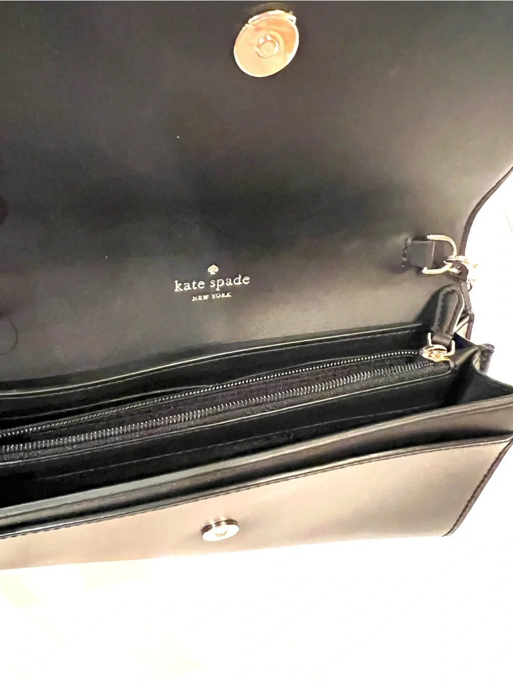 kate spade Gemma Black Leather Scalloped Crossbody Wallet on a Gold Chain NEW